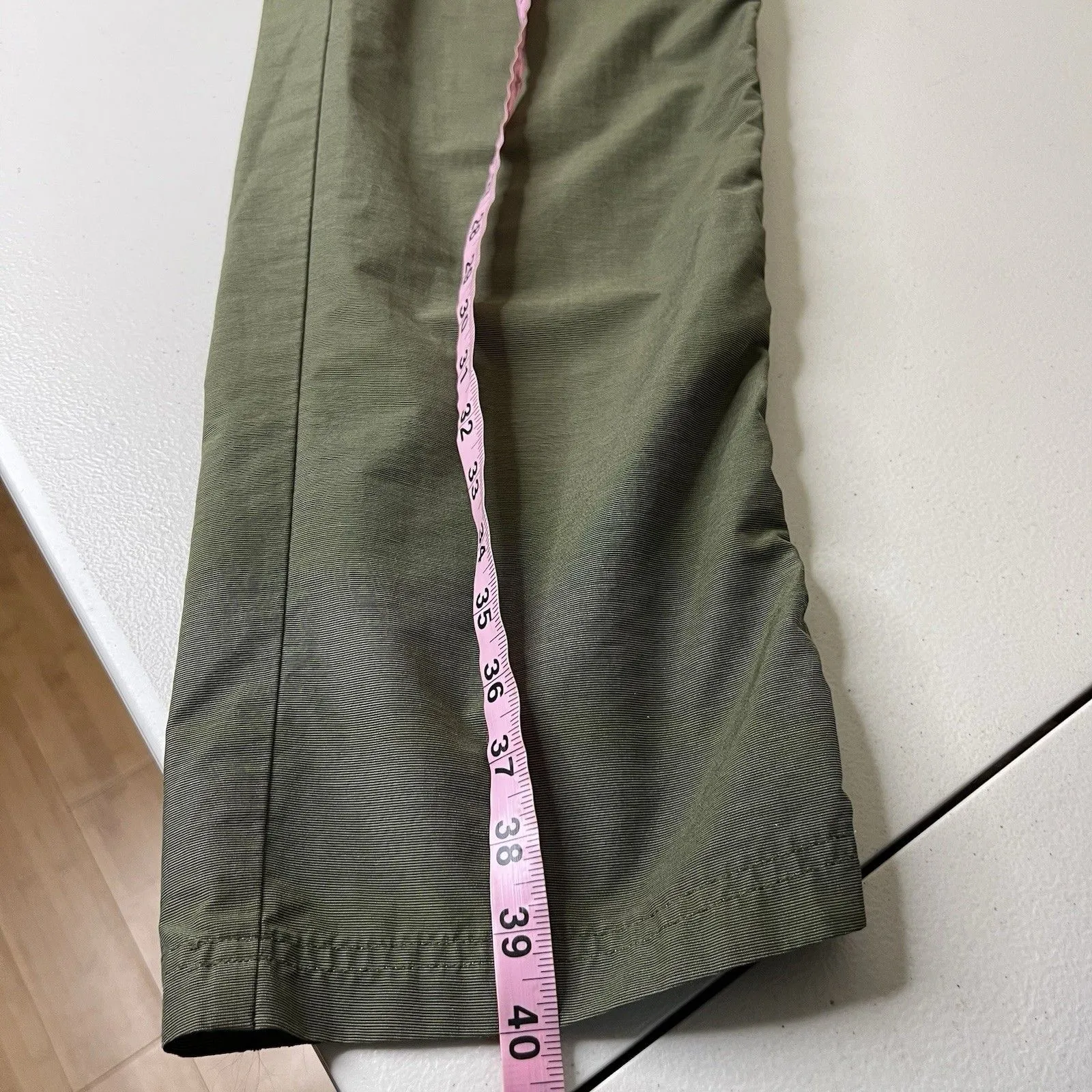 Vintage Catalina Track Pants Womens Medium Green Nylon Belted Side Stripe Y2K - Image 8