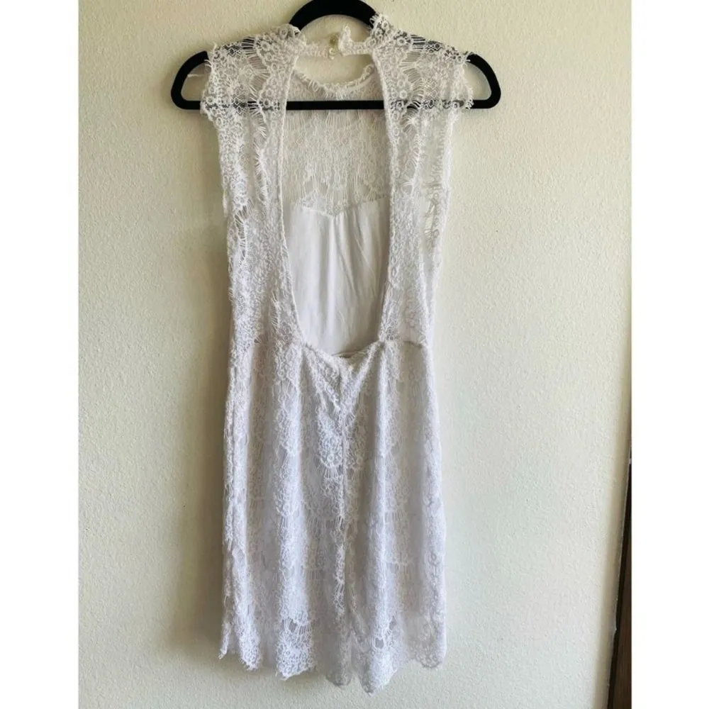 NWT Free People White Lace High Neck Backless Mini Dress - Medium - Image 4