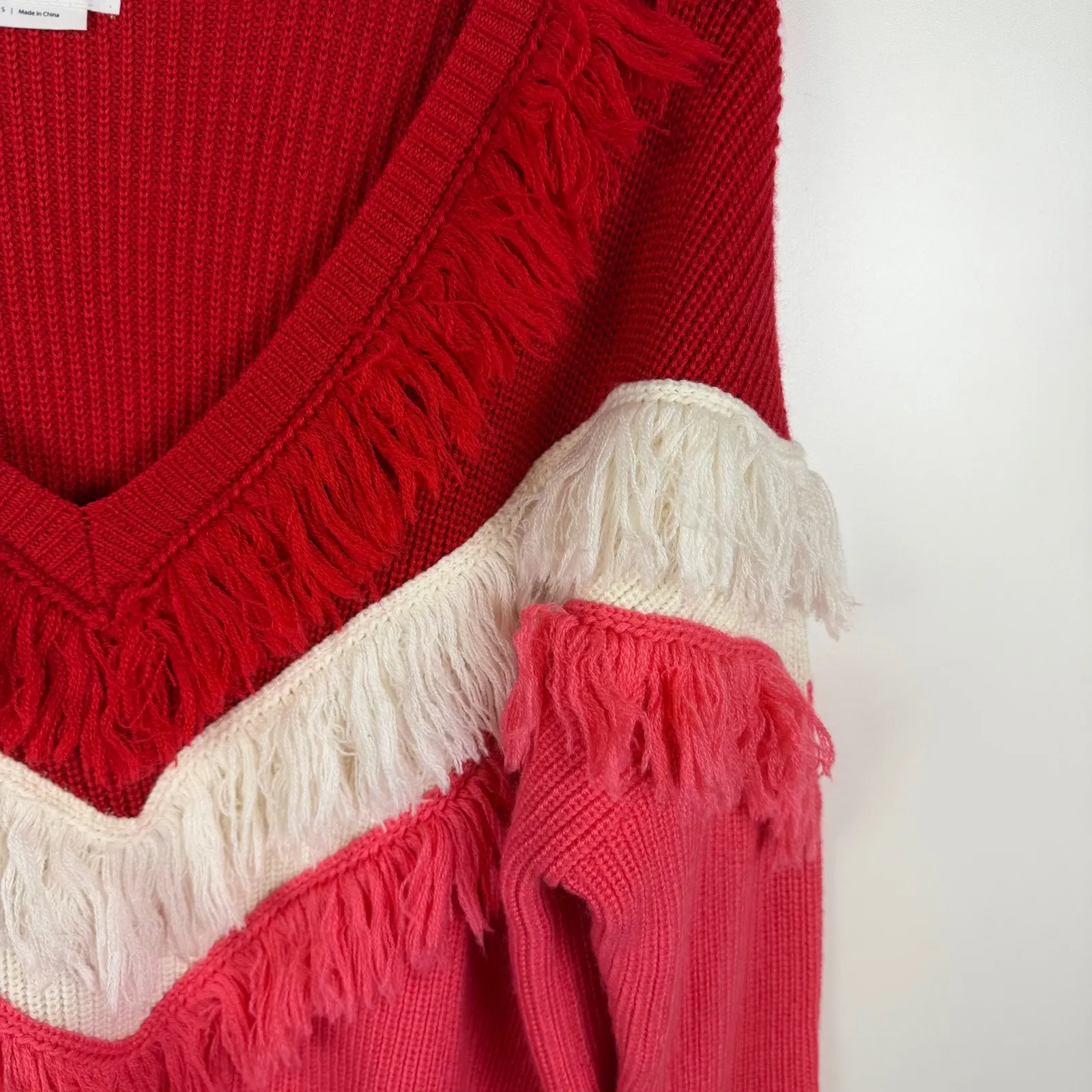 Lovers + Friends Nikki Sweater Small Chevron Fringe Valentines Comfy Retro Cozy - Image 3