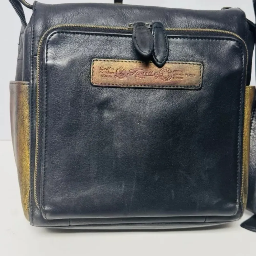Vintage Fossil #75082 Genuine Black/metalli Leather Shoulder Crossbody Bag Purse - Image 4