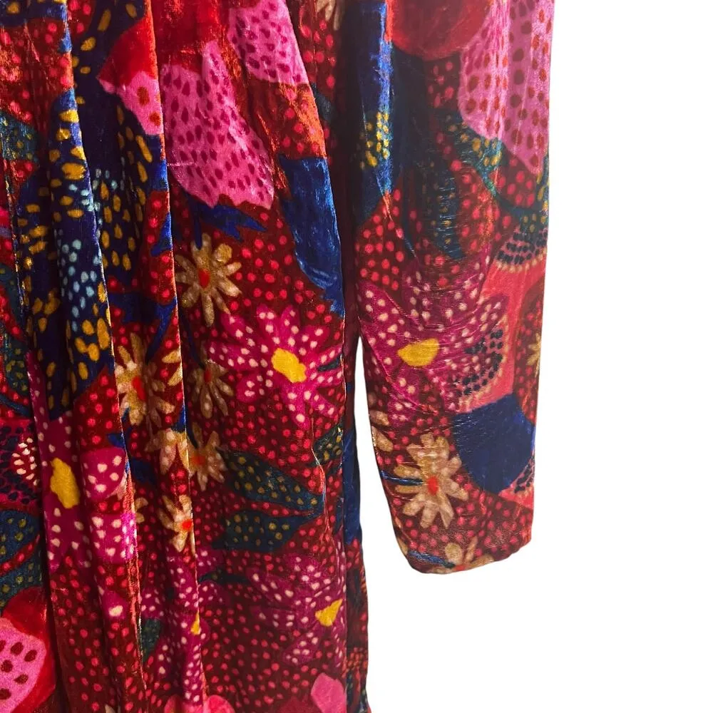 Farm Rio Snake Garden Red Velvet Floral Print V-Neck Long Sleeve Jumpsuit Sz XS - Image 11