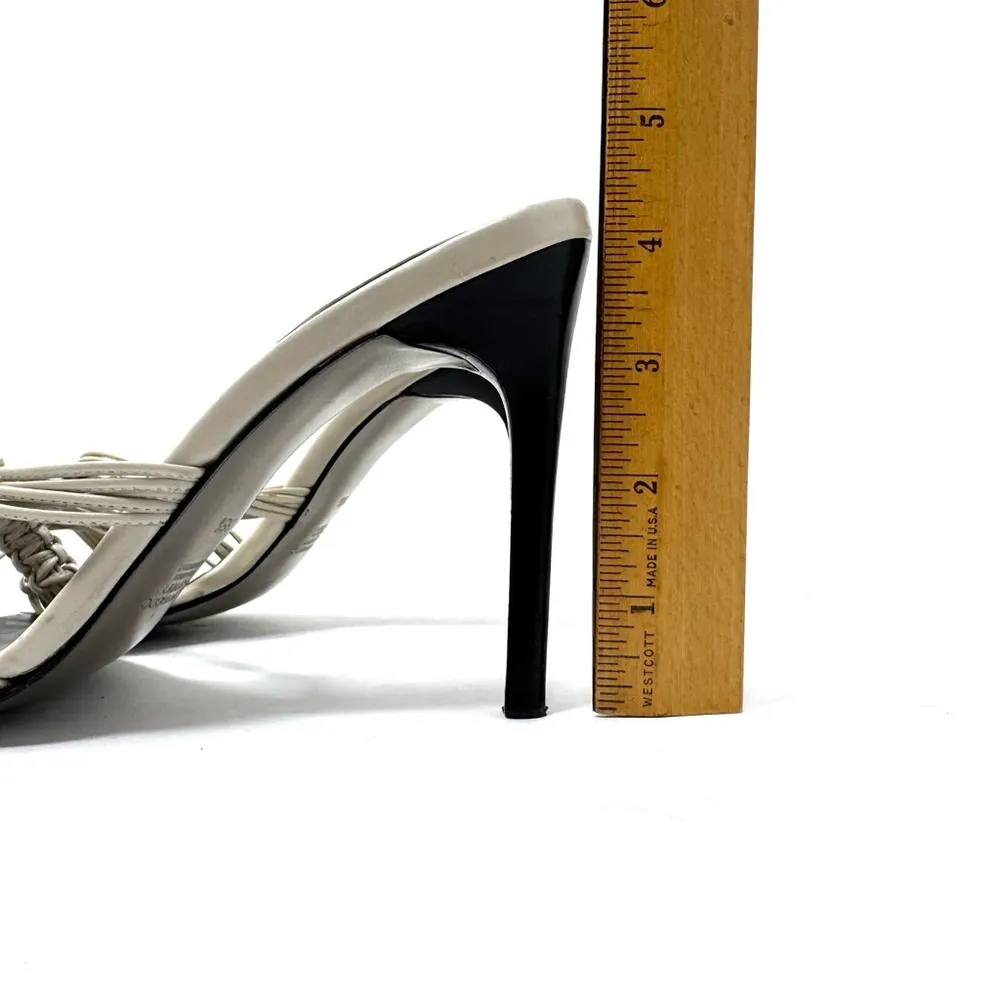 GOFFREDO FANTINI ecru braided leather heel mules, made in Italy, size 38.5 White - Image 8