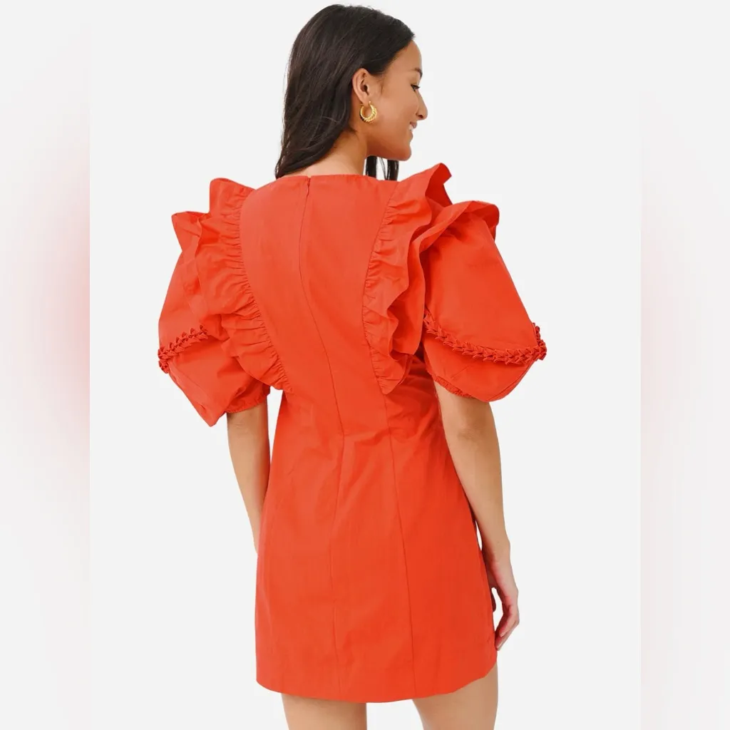 RHODE Vibrant Orange Ruffle Mini Dress Size M - Image 2