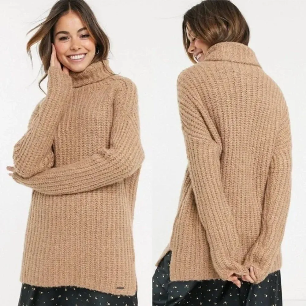 Abercrombie Turtleneck Chunky Knit Pullover Sweater Brown Tan Women's Size XS - Image 2