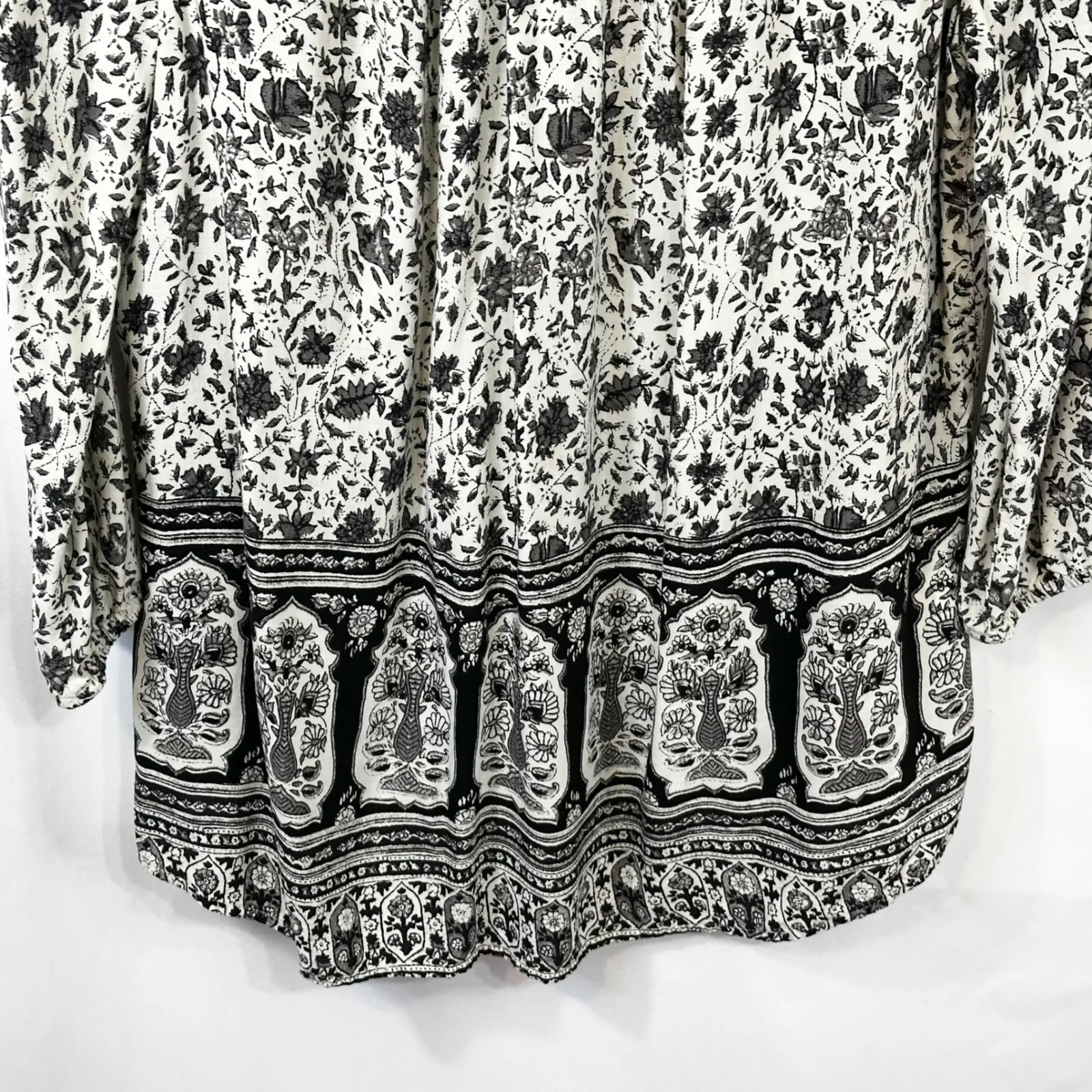 Lucky Brand Large Top Peasant Long Sleeve‎ Floral Boho Gray Black Gauzy 1734 - Image 6