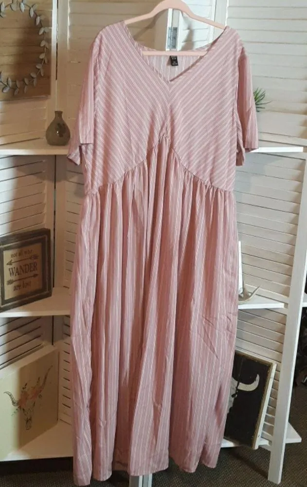 Emery Rose Maxi Dress Dusty Pink and White Stripes Size 3X - Image 3