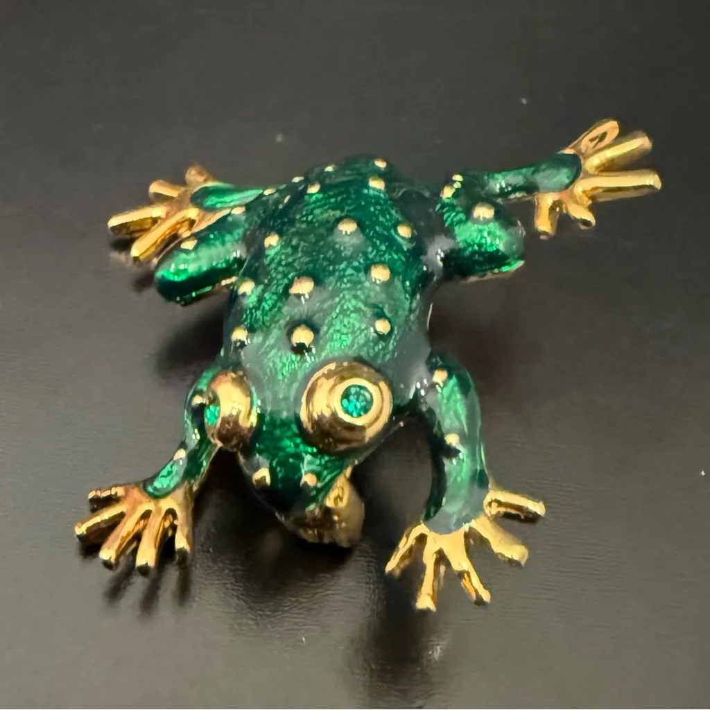 Vintage GIOVANNI Enameled Green Frog Gold - Image 3