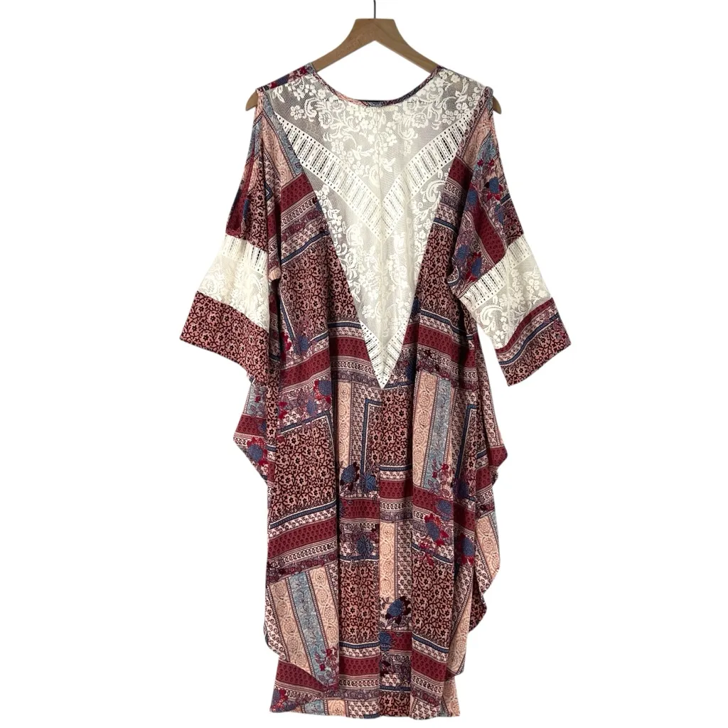 Living Doll Lace‎ Panel Crepe Chiffon Floral  High Low Drape Long Line Kimono XL - Image 2