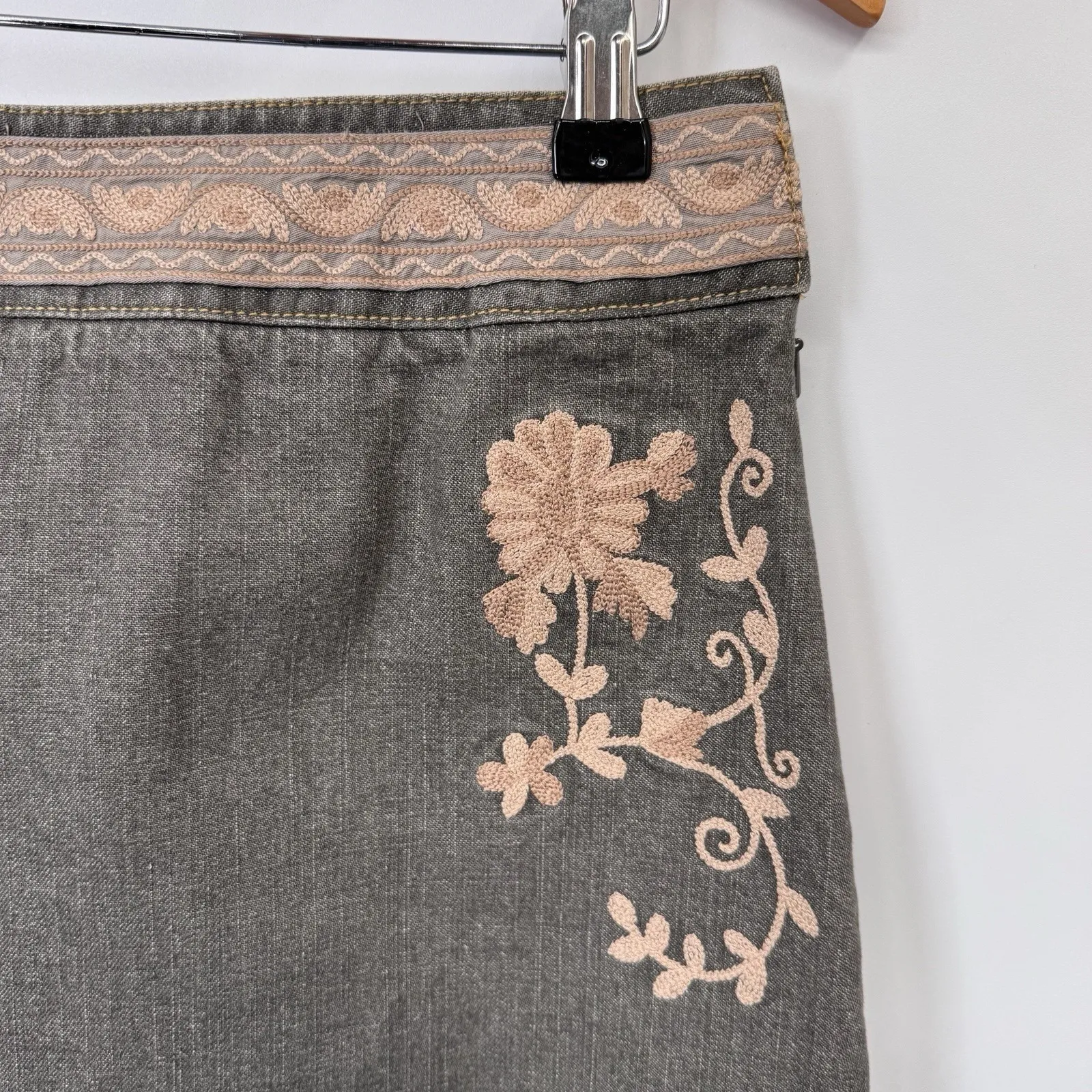 Vintage Y2K Willi Smith Skirt Womens 8 Blue Jean Pink Embroidered Hippie Boho - Image 4