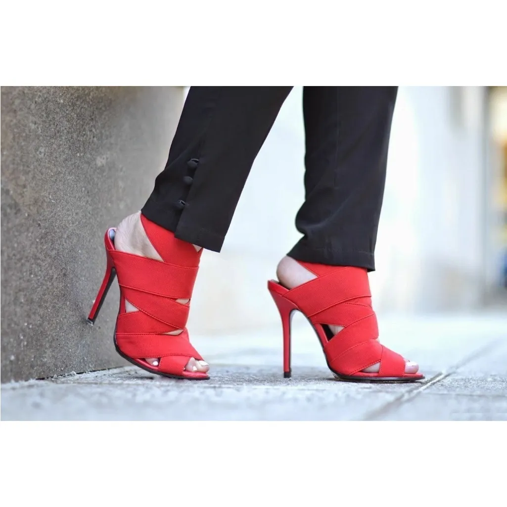 Zara Strappy Wrap Heels Red Sz 38 - Image 4