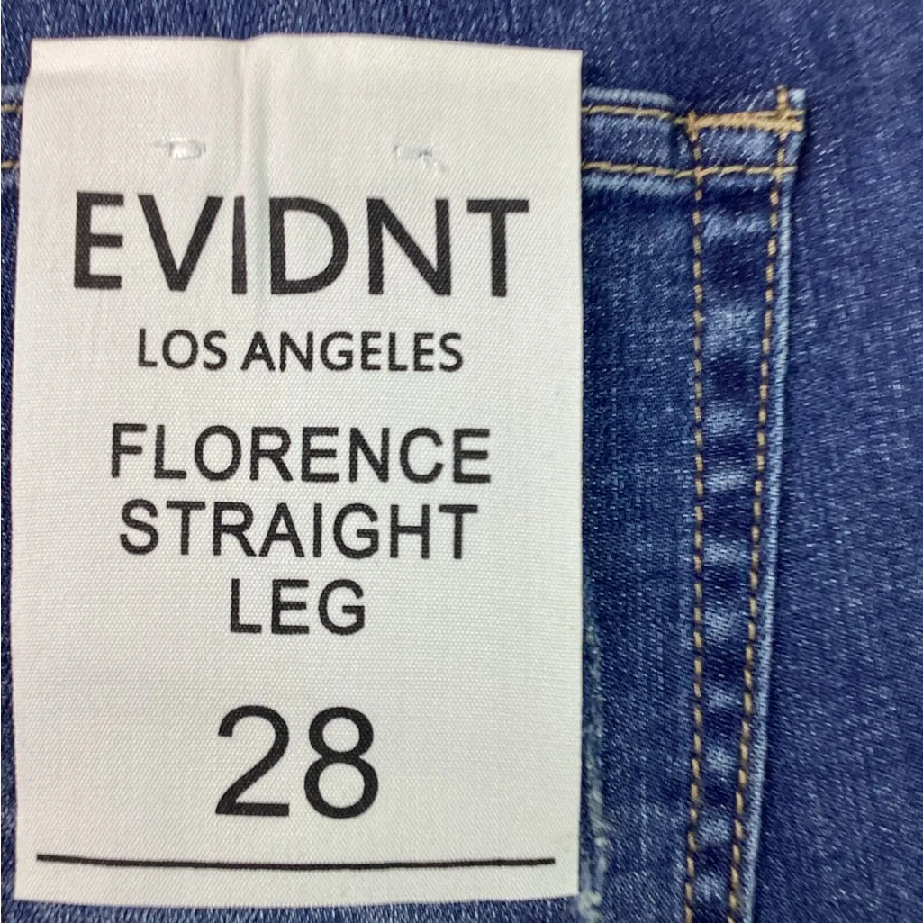 EVIDNT Los Angeles Size 28 Straight Leg Asymmetrical Cut Raw Hem Blue Denim Jean - Image 10