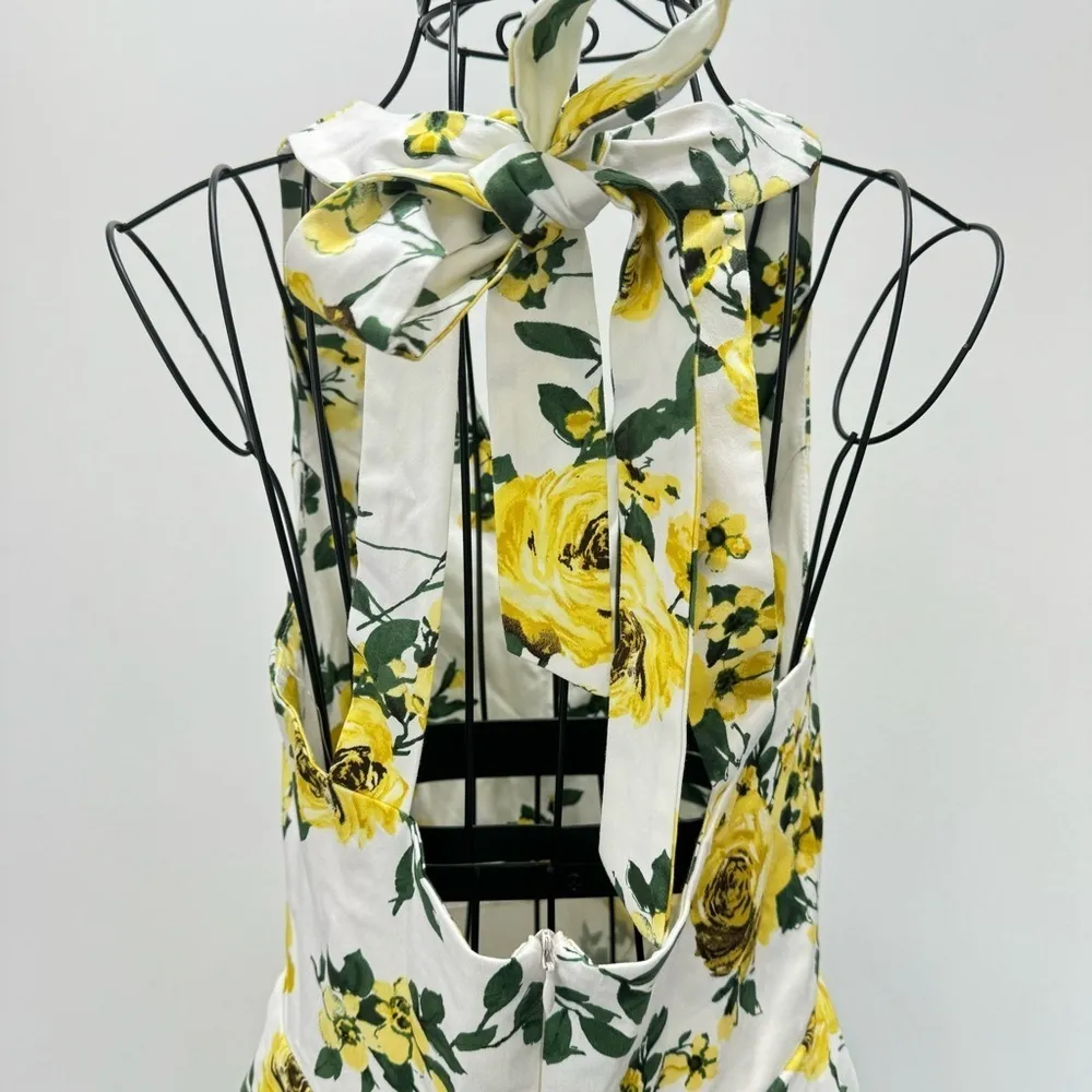 Ivory Yellow & Green Roses Tie Back Halter Mini Dress by Ixia from ModCloth - Image 4