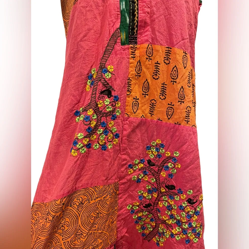 Vintage Patchwork Indie Hippie Earthy Eclectic Embroidered Woodland Tunic Top Size L - Image 3