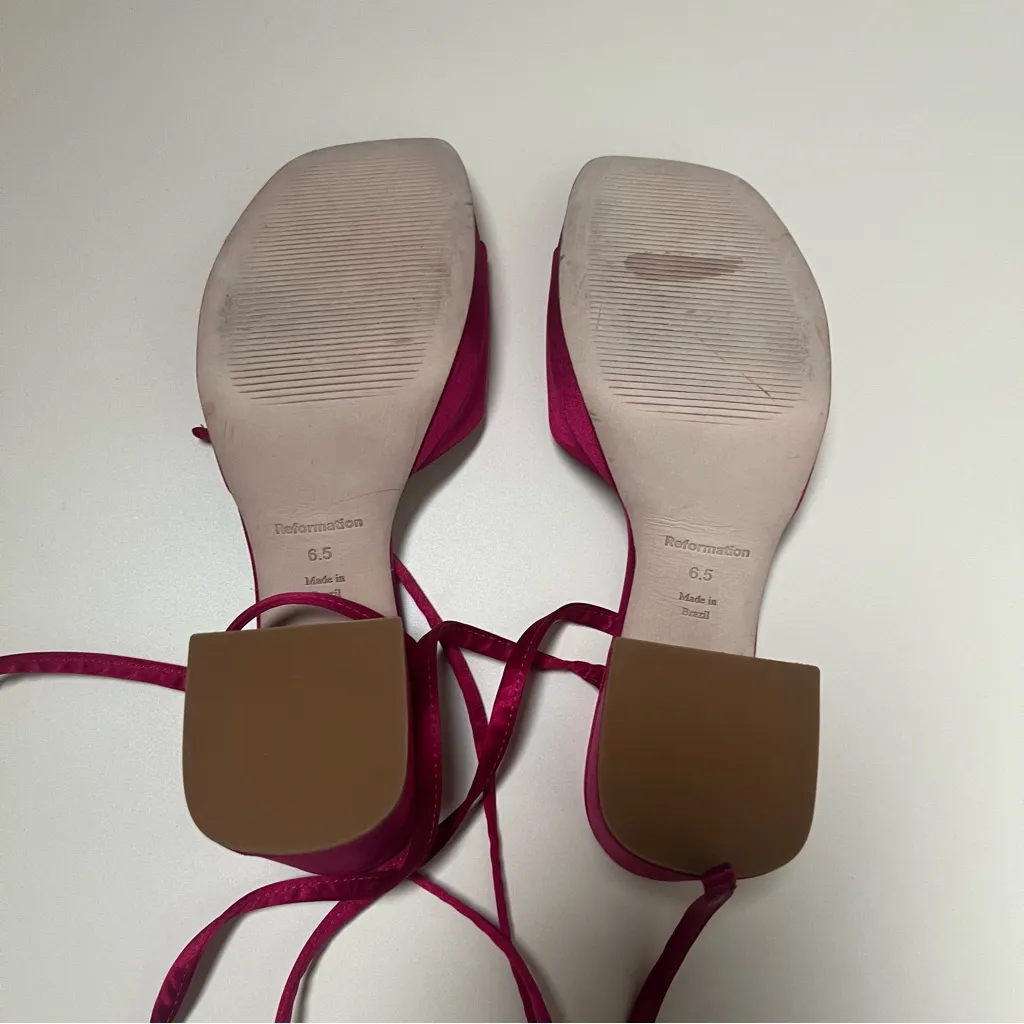 Reformation Magda Ankle Tie Satin Heels‎ Size 6.5 - Image 4