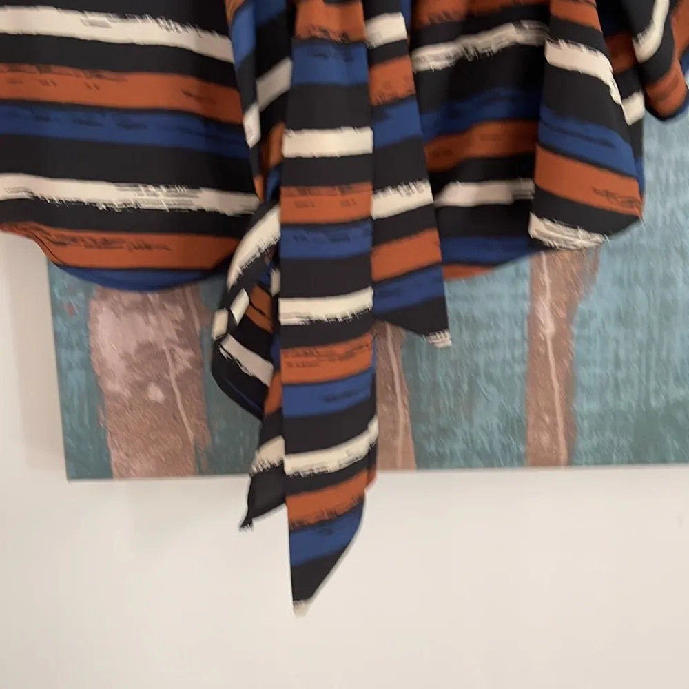 Lush Short Sleeve Satin Striped Top ties at top and bottom - Image 6