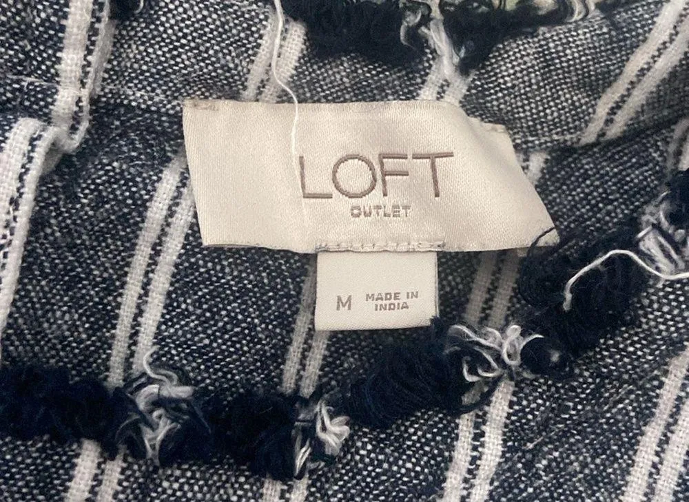 Ann Taylor Loft Women’s Medium Linen Blend Tank Blue/White Striped Buttons - Image 2