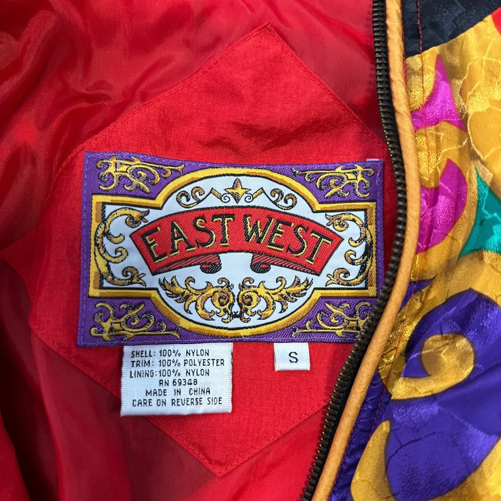 Vintage East West 80s Color Block Funky Windbreaker Jacket Zip Shoulder Pads S Red - Image 5