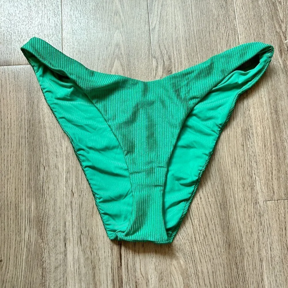 Aerie Rib Shine Super High Cut Cheeky Bikini Bottom Emerald Green Size XL NWOT - Image 6