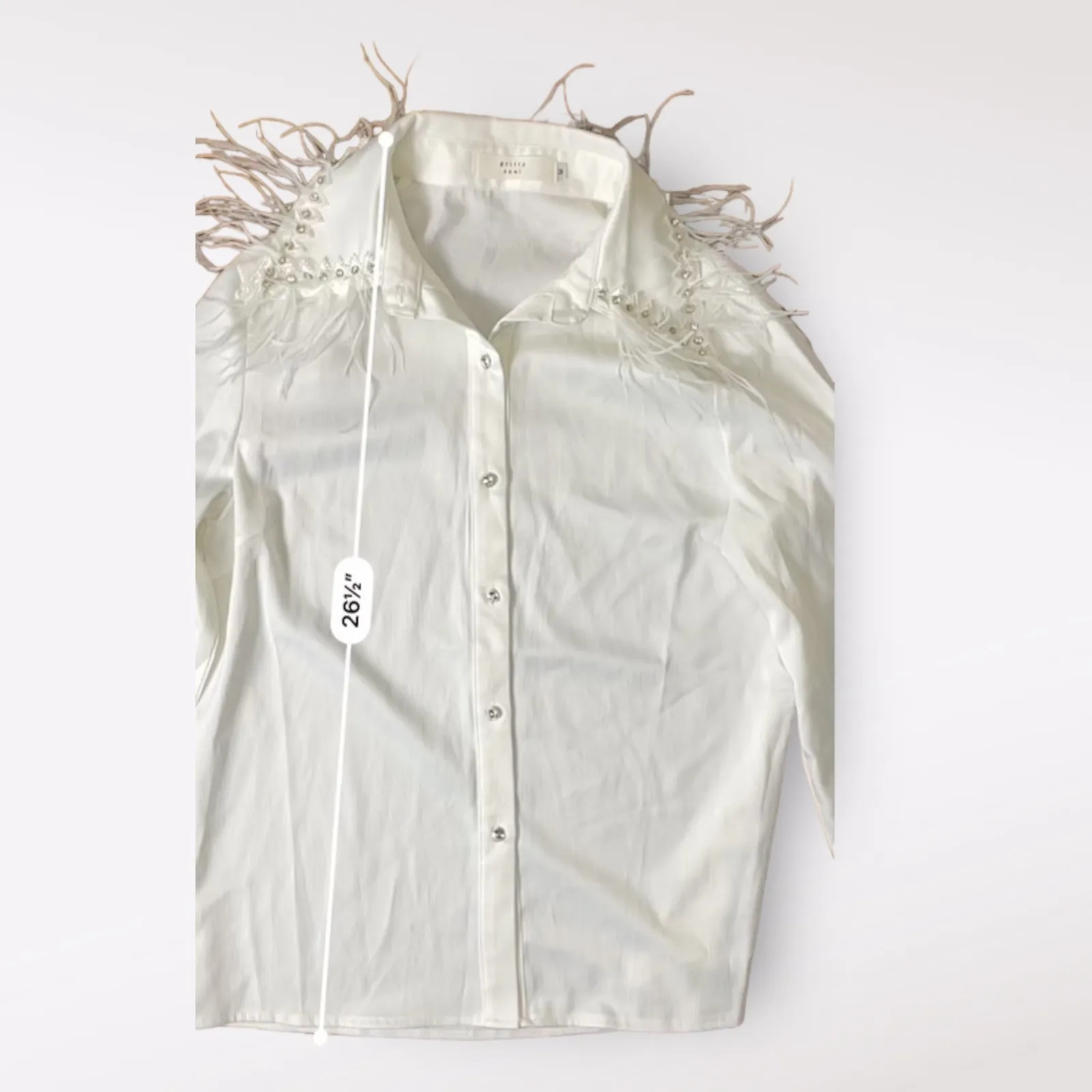 Gritty Soul White Ms.‎ Bling Em Blouse Feathered Collar Size M Size M - Image 6
