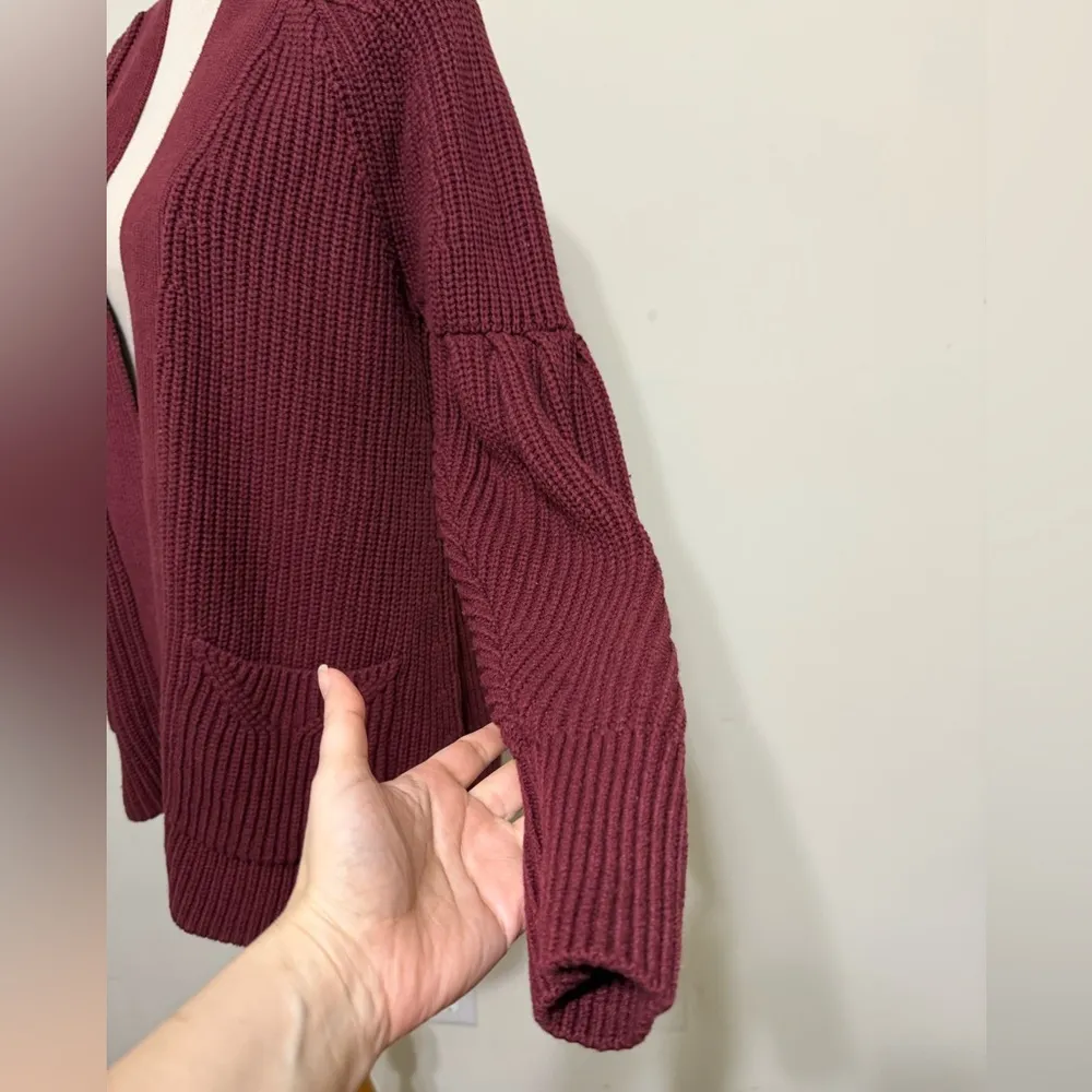 Anthropologie Knitted & Knotted Posie Chunky Burgundy Cardigan Sweater Size S - Image 5