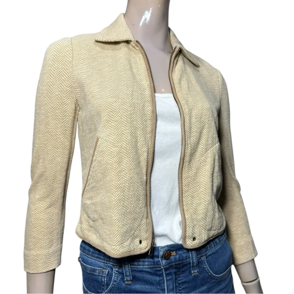 Ralph Lauren Vintage Women’s Size 4 Tan Beige Herringbone Suede Trim Jacket - Image 4