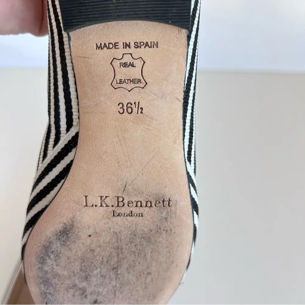 LK Bennet Savannah Leather Striped Pointed Ballet Flats Black and White - Image 8