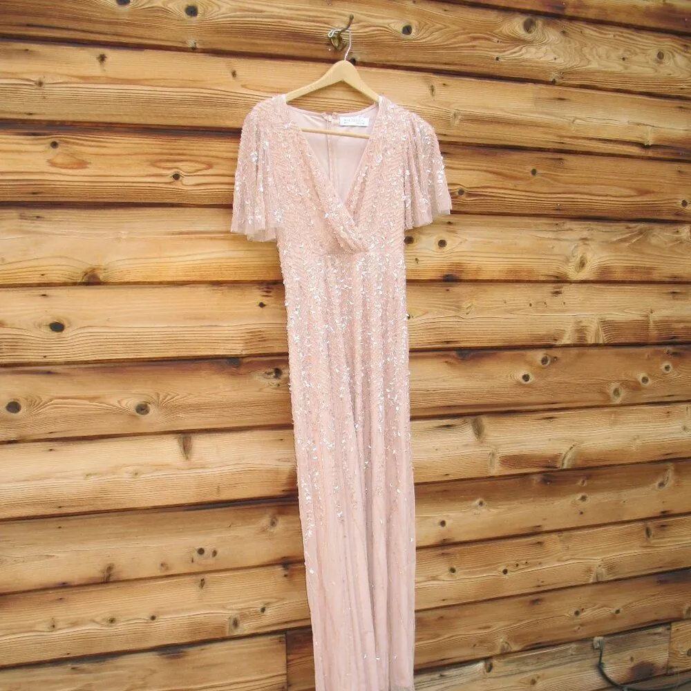 Mac Duggal 35109 Pink Embellished Flutter Sleeve Gown Dress MOB $698 - Image 7