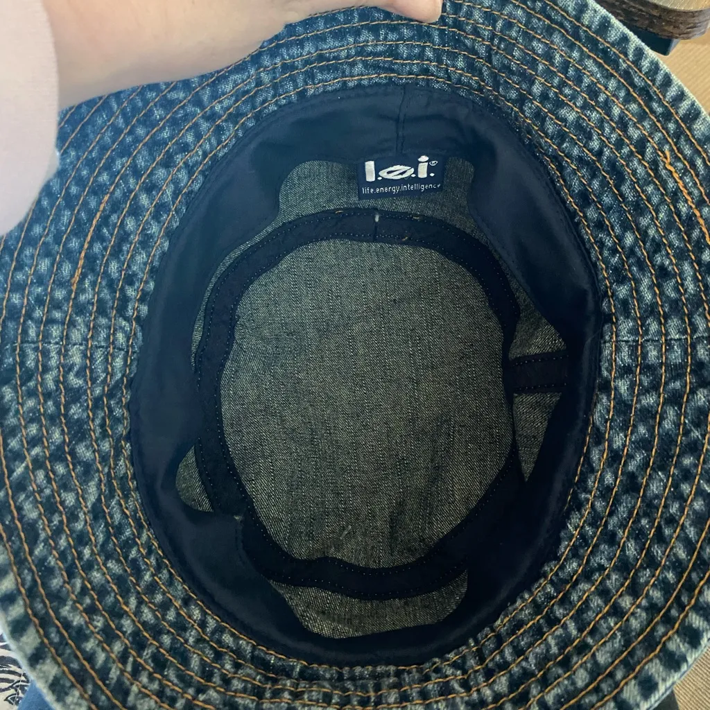 Vintage 90s L.e.i Jean bucket Hat denim cap brass Grommets streetwear grunge Blue - Image 10