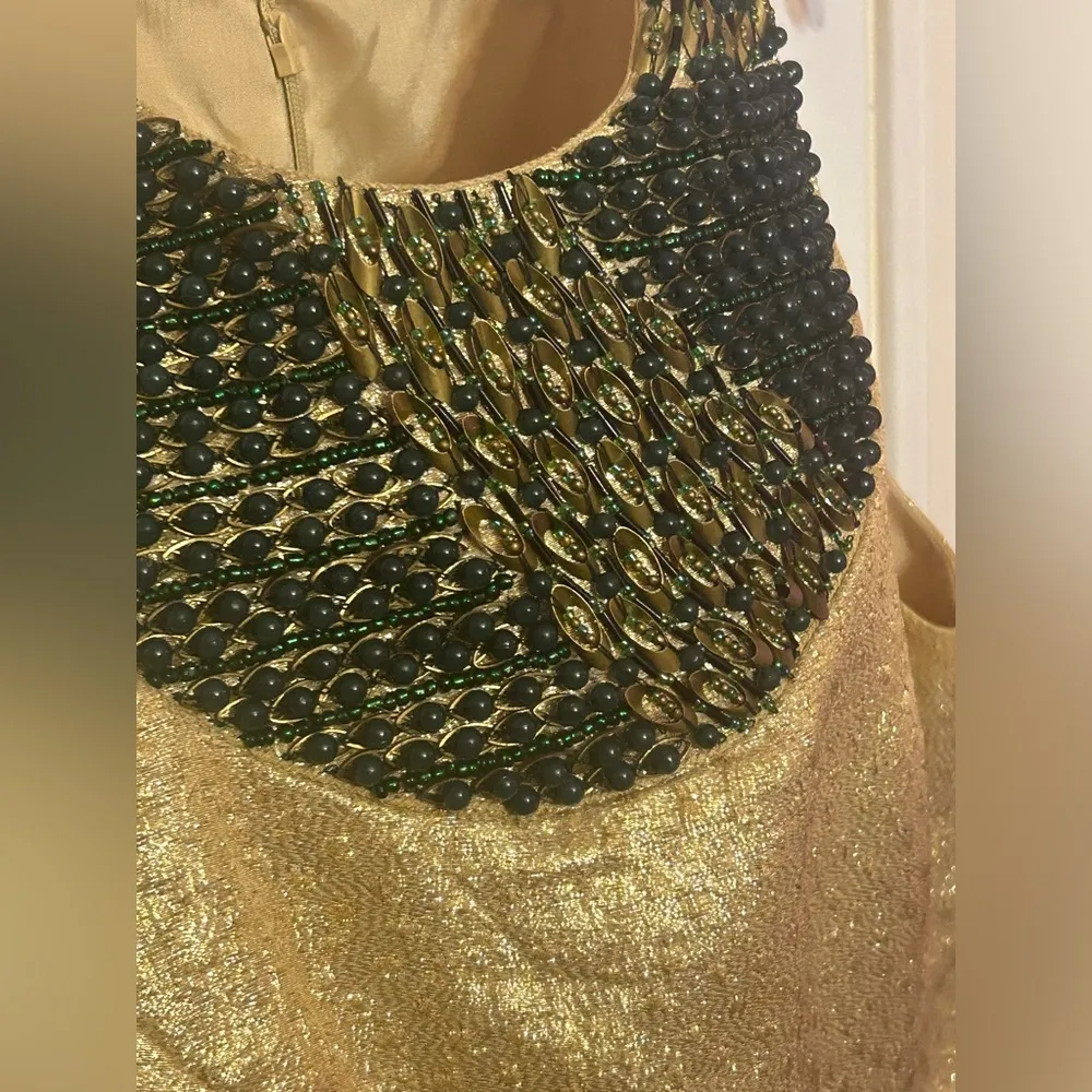 Shoshanna - Gold Brocade Mini Dress W/ Green & Golden Sequins Size 4 Women’s - Image 11