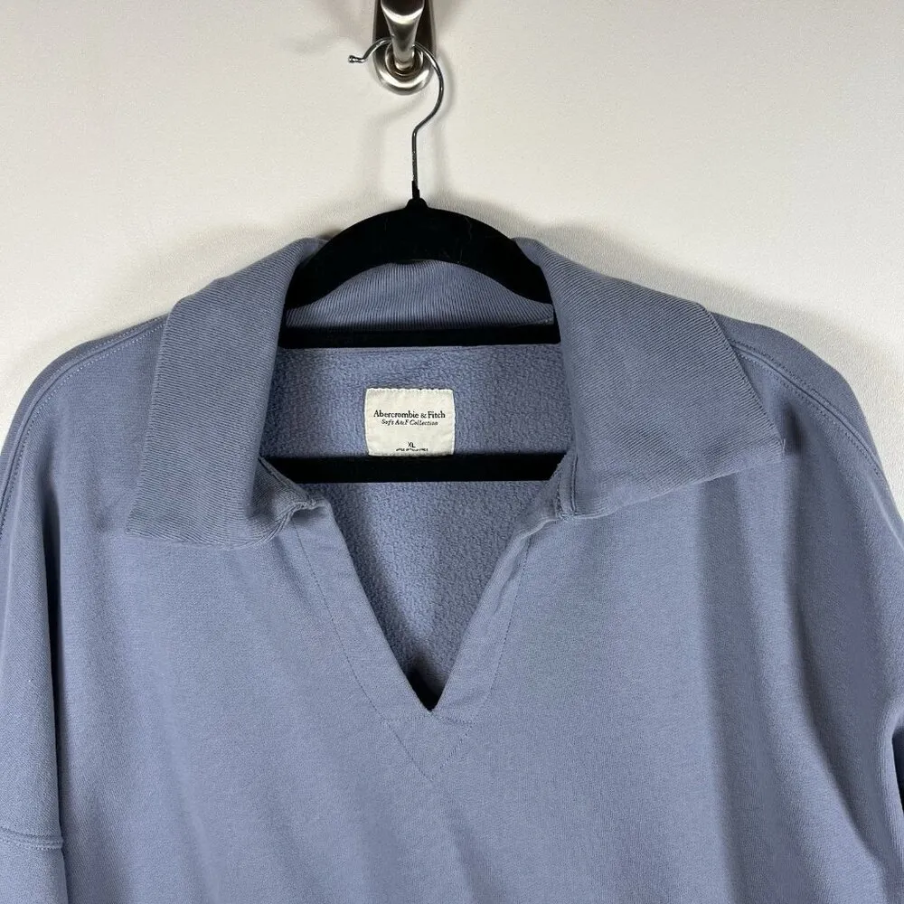 Abercrombie & Fitch Drama Collar V-Neck Cropped‎ Sweatshirt Soft A&F Blue XL - Image 3