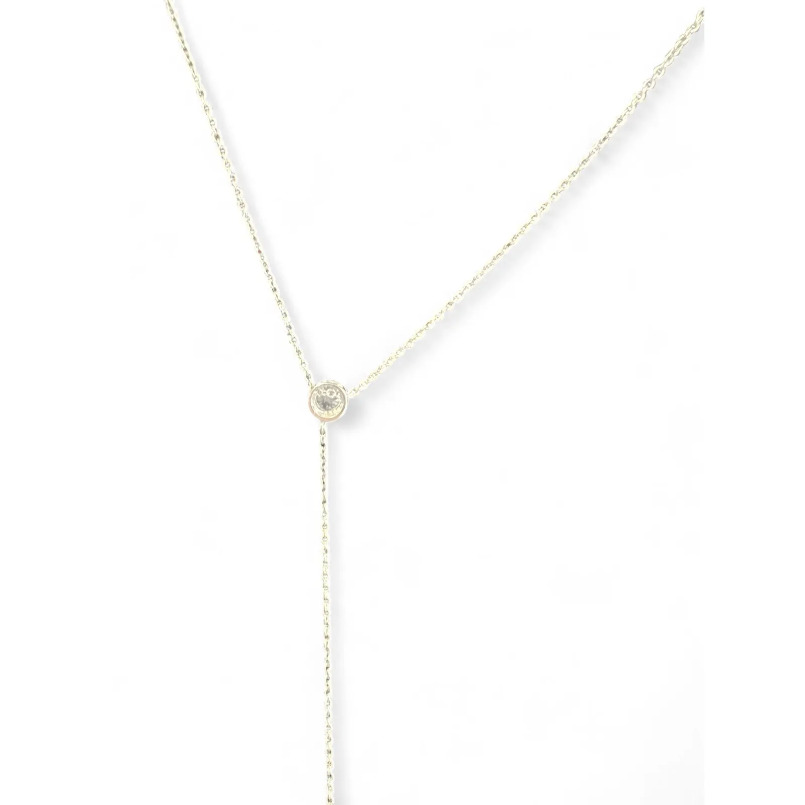 Round Cut Bezel Channel Cubic Zirconia Long Y Lariat Silver Chain Necklace - Image 2