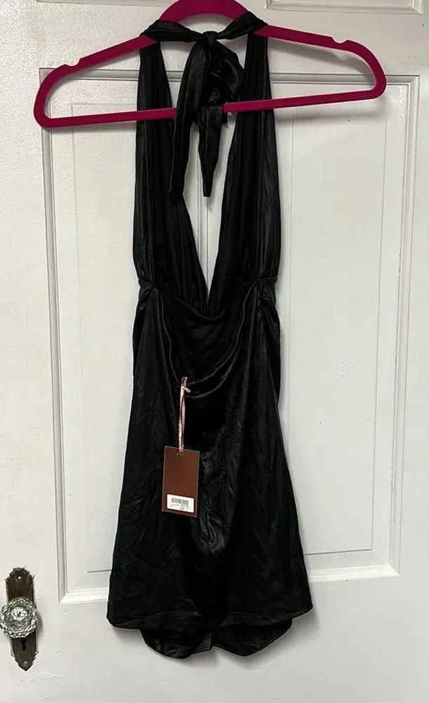 Black Ruched Plunge Bodycon Dress - Image 5