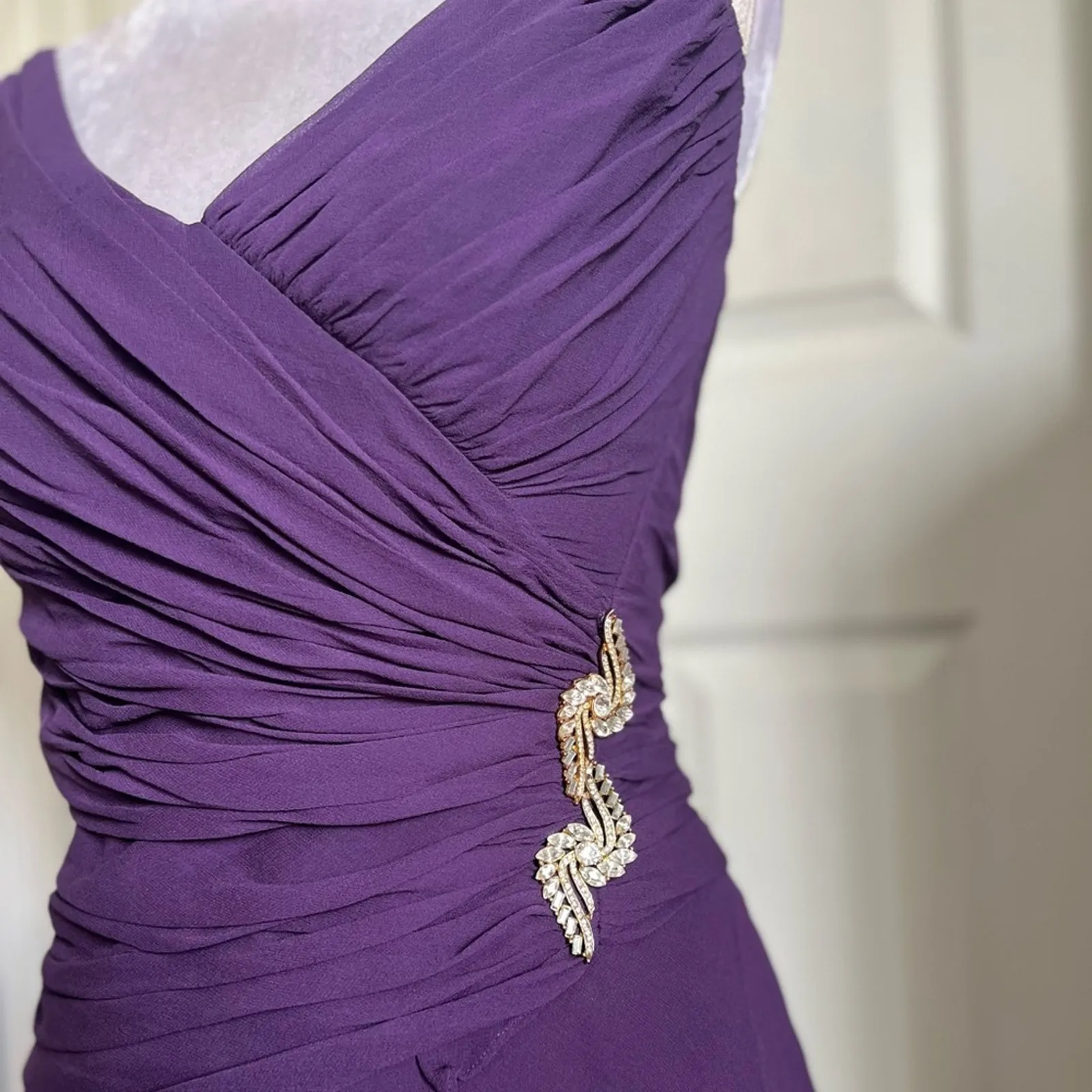 Tadashi Shoji Vintage 90s Silk Chiffon Tiered Ruched Evening Gown Dress - Image 2