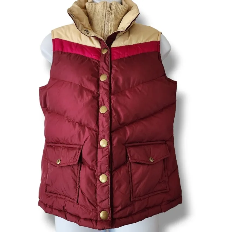 Vintage Old Navy Burgundy Down Puffer Vest Women’s Size Small - Image 2