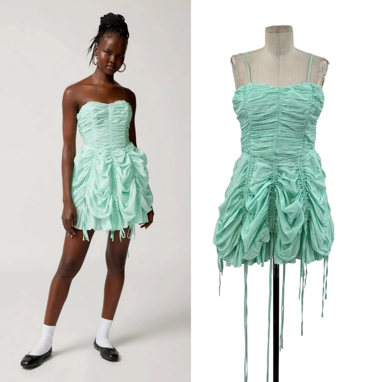 Urban‎ Outfitters Kimchi Blue Belladonna Dress Ruched Mini Turquoise Size Medium - Image 2