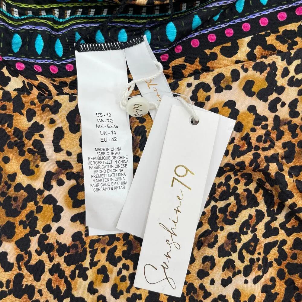 SUNSHINE 79 Rio Swimsuit SZ 10 Reversible One Piece NWT Plunge Tropical Leopard Black - Image 9