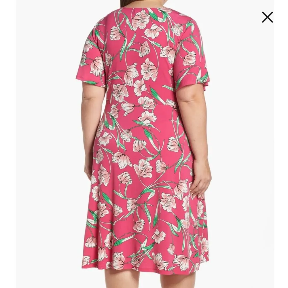 Leota women’s size 2L wild tulip Betty flutter midi v-neck floral dress stretch - Image 3