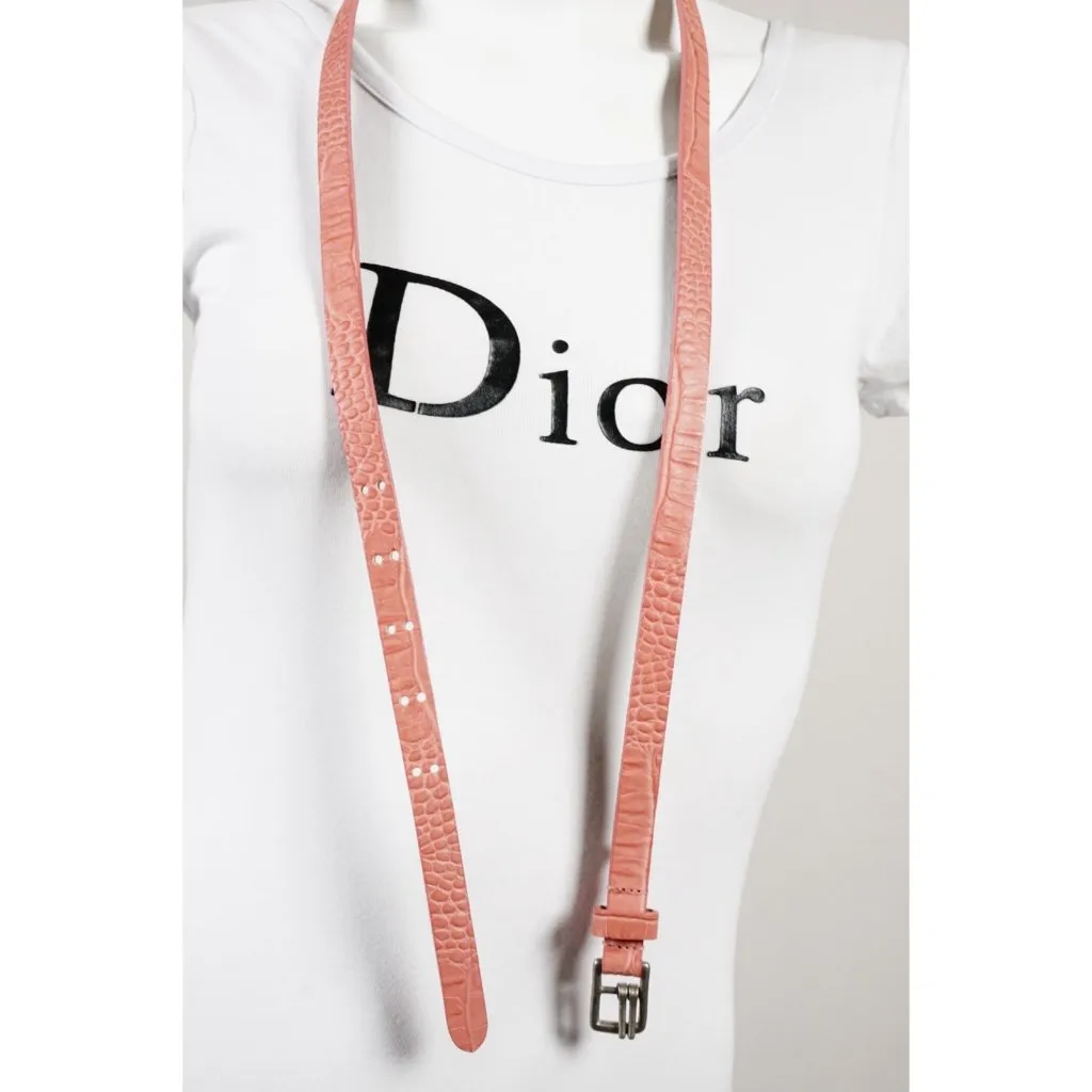 Abercrombie & Fitch Pink Coral Alligator 100% Genuine Leather Belt US Large - Image 5