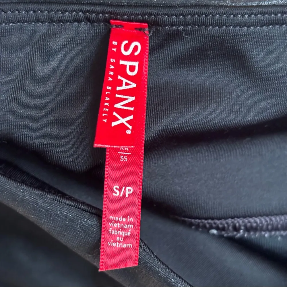 SPANX Black Shimmer Print Moto Leggings Sz S - Image 3