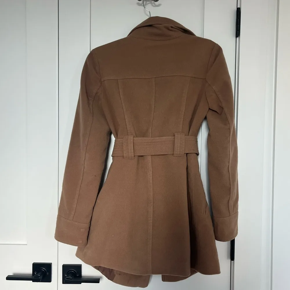 Women's Tan Belted Wool Coat - Image 2