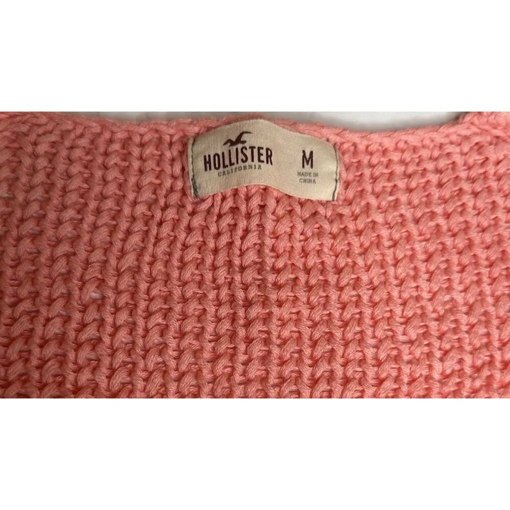 HOLLISTER Womens Medium Pink Coral Ombre Knit Deep V-Neck Beach Sweater Cover Up - Image 9