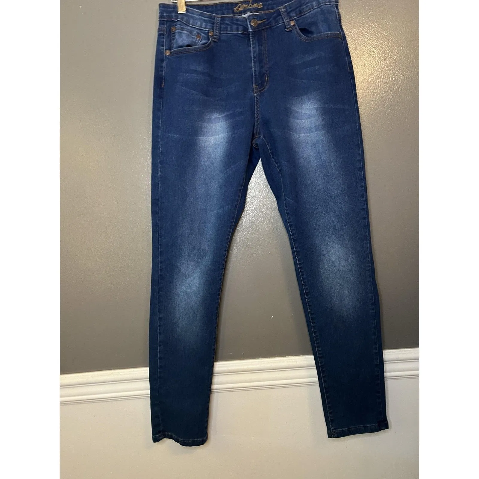 Bamboo Jeans Womens 14 Blue Dark Wash Skinny Stretch Denim Five Pocket Mid Rise - Image 2
