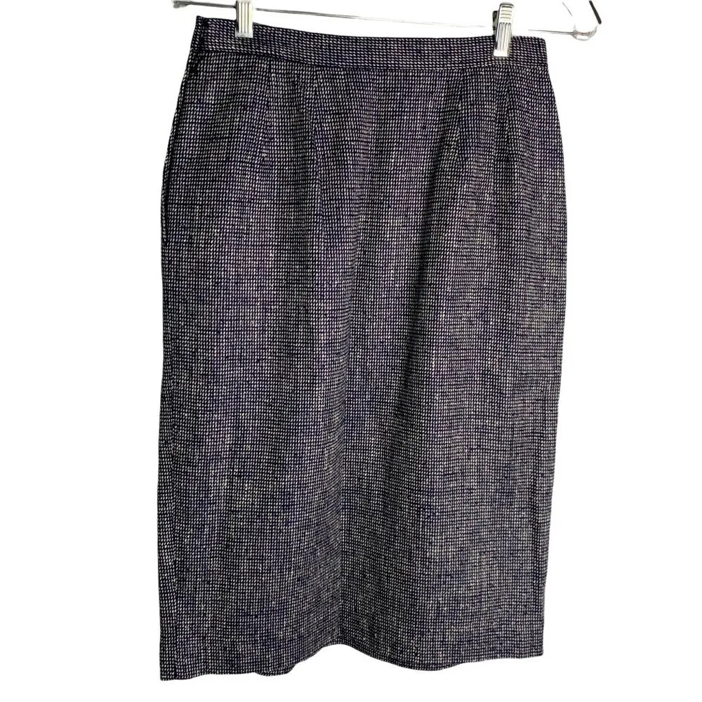 Anne Klein Silk Pencil Skirt S Navy Blue Pockets Lined Pleated Front Zipper - Image 3