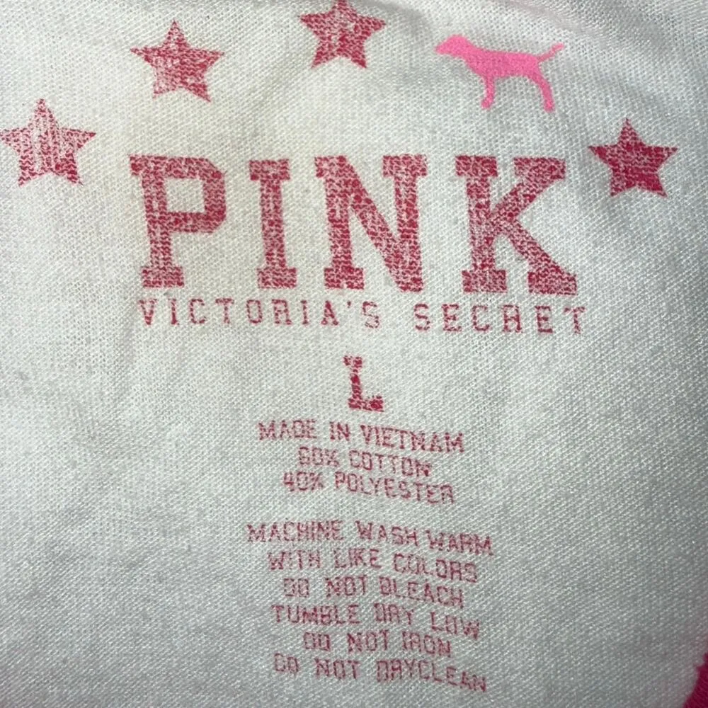 Vintage y2k rare VICTORIA'S SECRET PINK SPRING BASEBALL STYLE T SHIRT TOP large White - Image 2