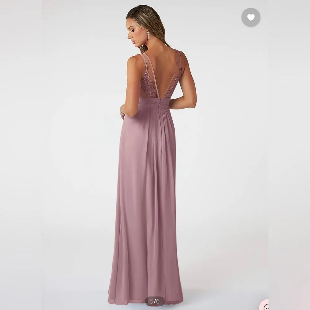 Maren Allure- A-Line V-Neck Lace Chiffon Floor-Length Dress dusty rose - Image 2