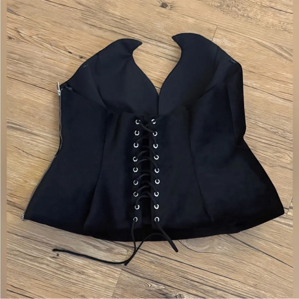 Zara black velvet ZW COLLECTION peplum lace up tie back strapless tube top - Image 5