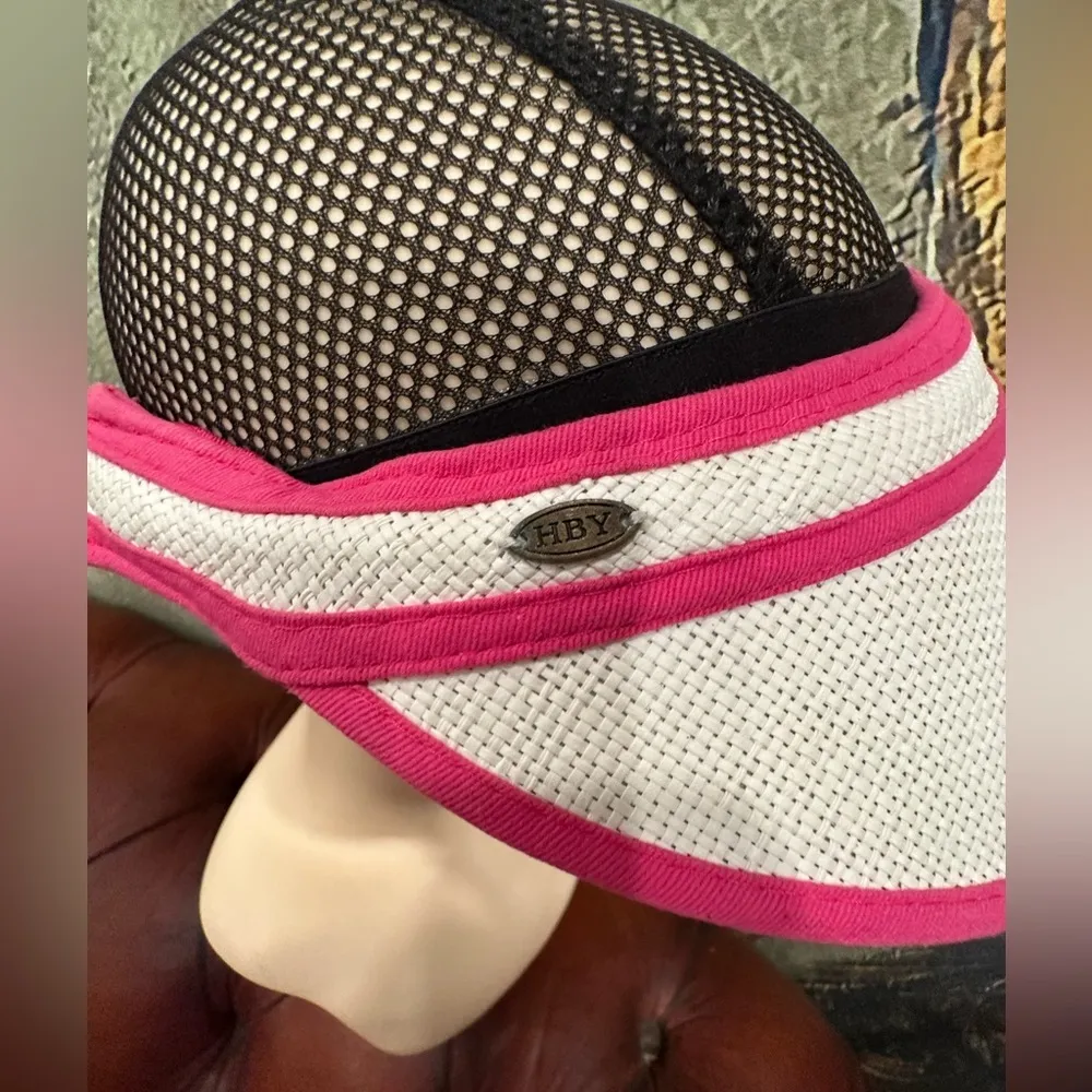 EUC HBY MIAMI color block pink and cream visor woman hat paper straw 100% - Image 4