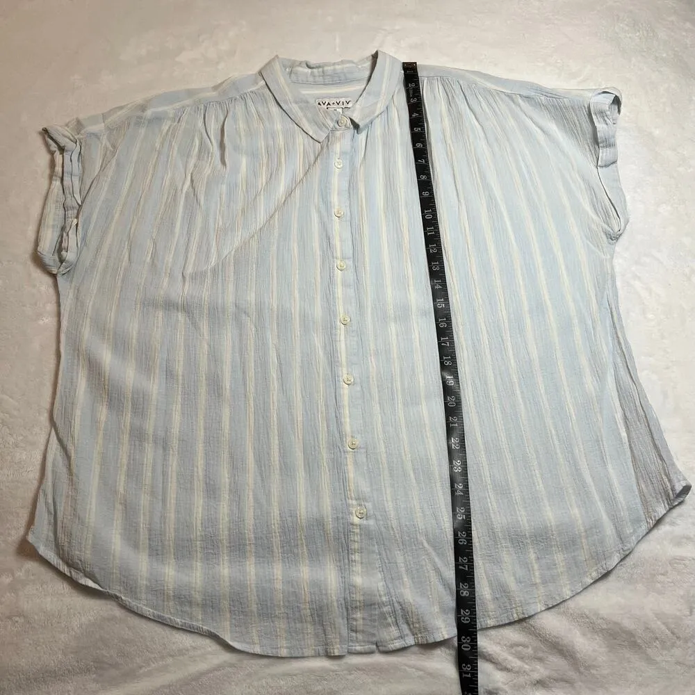 Ava & Viv Stripe Short Sleeve Button Up Shirt Size 2X Cotton Lightweight Coastal - Image 7