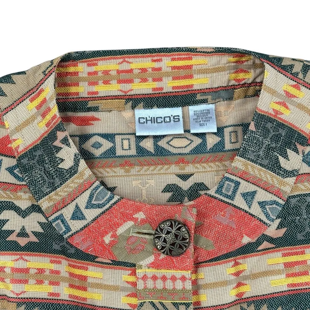 Chico’s Southwest Tapestry Blazer Jacket 1 Boho Aztec Silk Blend Cotton Blend - Image 2