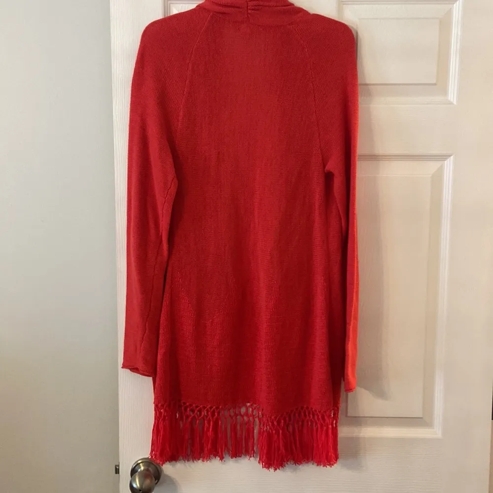 Lilly Pulitzer Cardigan Elegant Red Women's Sweater with Fringe length 32” - Image 5
